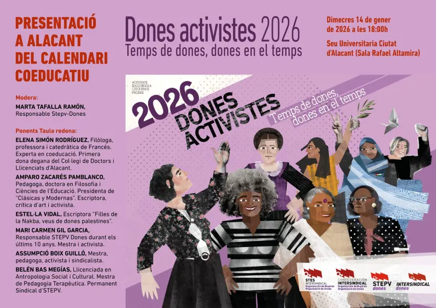CARTEL COMPLETO PRESENTACIÓN CALENDARIO  2026 STEPV DONES ACTIVISTES EN ALICANTE